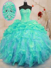  Floor Length Ball Gowns Sleeveless Turquoise Quinceanera Dress Lace Up