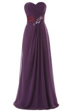 Custom Fit Purple A-line Sweetheart Sleeveless Chiffon Floor Length Zipper Ruffles Prom Party Dress