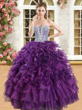 Hot Selling Ruffled Floor Length Ball Gowns Sleeveless Purple Quinceanera Gown Lace Up