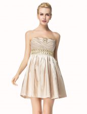  Champagne Side Zipper Prom Evening Gown Beading and Pleated Sleeveless Mini Length