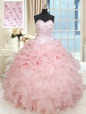  Organza Sleeveless Floor Length Ball Gown Prom Dress and Beading and Ruffles and Pick Ups
