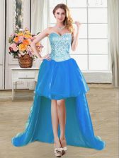 Sophisticated Floor Length A-line Sleeveless Blue Evening Dress Lace Up