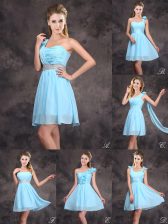 Custom Fit Baby Blue Neckline Ruffles and Sequins and Ruching and Bowknot and Hand Made Flower Quinceanera Court Dresses Sleeveless Zipper