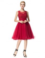 Lovely Red Zipper Scoop Lace Prom Dress Organza Sleeveless