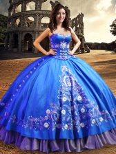 Spectacular One Shoulder Royal Blue Lace Up Quinceanera Dresses Lace and Embroidery Sleeveless Floor Length
