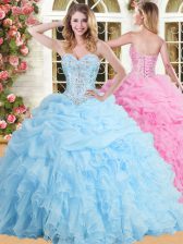  Baby Blue Tulle Lace Up Sweetheart Sleeveless Floor Length Quinceanera Dresses Beading and Appliques and Ruffles and Pick Ups