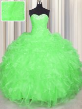High End Sweetheart Sleeveless Quinceanera Gown Floor Length Beading and Ruffles Organza