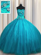  Sequined Sleeveless Beading and Appliques Lace Up Vestidos de Quinceanera