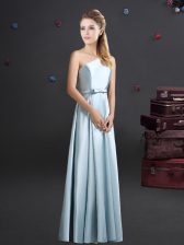  One Shoulder Light Blue Sleeveless Elastic Woven Satin Zipper Quinceanera Court Dresses for Prom and Party and Wedding Party