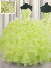  Yellow Green Sweetheart Lace Up Beading and Ruffles 15 Quinceanera Dress Sleeveless