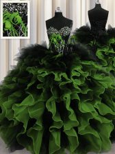 Cute Multi-color Lace Up Ball Gown Prom Dress Beading and Ruffles Sleeveless Floor Length