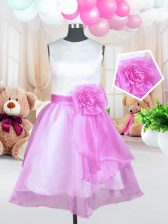  Knee Length Rose Pink Pageant Gowns For Girls Scoop Sleeveless Zipper