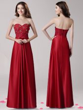  Wine Red Sleeveless Elastic Woven Satin Zipper Prom Dress for Prom and Party