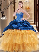 High End Floor Length Multi-color Quinceanera Gowns Organza and Taffeta Sleeveless Beading and Ruffles