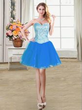  Sweetheart Sleeveless Prom Evening Gown Mini Length Beading Blue Organza