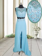 Exquisite Column/Sheath Homecoming Dress Aqua Blue Scoop Chiffon Sleeveless Floor Length Zipper