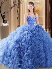  Organza and Fabric With Rolling Flowers Sleeveless Vestidos de Quinceanera Court Train and Embroidery and Ruffles