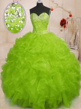  Lace Up Quince Ball Gowns Beading and Ruffles Sleeveless Floor Length