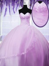 Glorious Lilac Ball Gowns Tulle Sweetheart Sleeveless Appliques Floor Length Lace Up Sweet 16 Dress