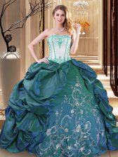 Elegant Strapless Sleeveless Taffeta Quinceanera Dress Embroidery and Pick Ups Lace Up