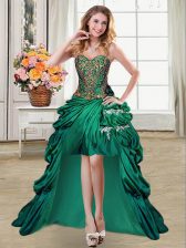 Low Price Dark Green Lace Up Sweetheart Beading and Appliques and Pick Ups Evening Dress Taffeta Sleeveless