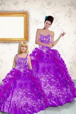Custom Fit Sleeveless Lace Up Floor Length Beading and Embroidery and Pick Ups Quinceanera Dresses