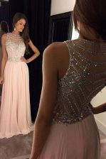 Designer Scoop Pink Sleeveless Beading Criss Cross Prom Dress