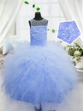  Baby Blue Kids Formal Wear Party and Wedding Party with Beading and Ruffles Scoop Sleeveless Zipper