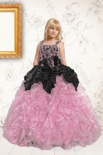 Excellent Lavender Lace Up Straps Beading and Ruffles Little Girls Pageant Gowns Organza Sleeveless