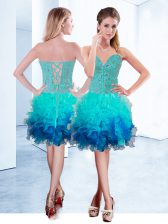 Simple Aqua Blue Lace Up Sweetheart Ruffles Homecoming Dress Organza Sleeveless
