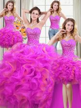Beauteous Four Piece Sleeveless Floor Length Beading and Ruffles Lace Up Sweet 16 Dress with Multi-color