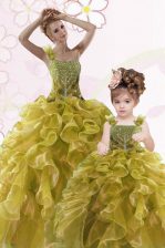  Olive Green Sweetheart Neckline Beading and Ruffles Quinceanera Dress Sleeveless Lace Up