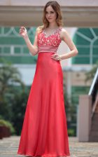 Super Chiffon Sleeveless Floor Length Prom Evening Gown and Appliques