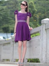 Hot Selling Column/Sheath Prom Party Dress Purple Scoop Satin Sleeveless Knee Length Zipper