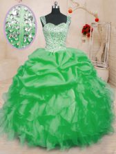  Sleeveless Lace Up Floor Length Beading and Ruffles and Pick Ups 15th Birthday Dress