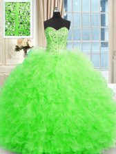  Strapless Neckline Beading and Ruffles Ball Gown Prom Dress Sleeveless Lace Up