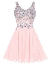 Enchanting Knee Length Baby Pink Prom Evening Gown Straps Sleeveless Zipper
