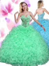 Popular Organza Sweetheart Sleeveless Lace Up Beading and Ruffles Quinceanera Gowns in 