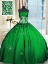  Sleeveless Taffeta Floor Length Lace Up Quince Ball Gowns in with Beading and Appliques and Ruching