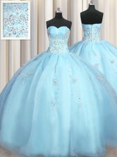  Big Puffy Sleeveless Organza Floor Length Zipper Sweet 16 Quinceanera Dress in Baby Blue with Beading and Appliques