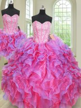  Three Piece Organza Sweetheart Sleeveless Lace Up Beading and Ruffles Sweet 16 Dresses in Multi-color