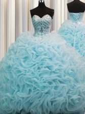  Rolling Flowers Sleeveless Brush Train Beading and Pick Ups Lace Up Quinceanera Dresses