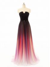 Wonderful Sleeveless Chiffon and Fading Color With Train Sweep Train Zipper Evening Dress in Multi-color with Belt