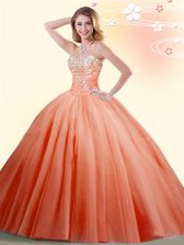 Dramatic Orange Red Sleeveless Tulle Lace Up Vestidos de Quinceanera for Military Ball and Sweet 16 and Quinceanera