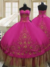 Enchanting Fuchsia Sleeveless Taffeta Lace Up 15th Birthday Dress for Military Ball and Sweet 16 and Quinceanera