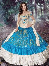 Clearance Off the Shoulder Cap Sleeves Lace Up Embroidery and Ruffled Layers Sweet 16 Dress