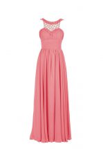 Watermelon Red Prom Party Dress Prom and Party with Beading Scoop Sleeveless Zipper