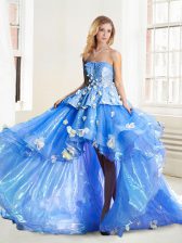 Popular High Low A-line Sleeveless Blue 15th Birthday Dress Lace Up