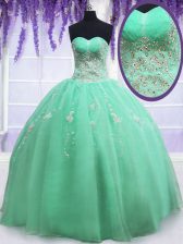 Apple Green Ball Gowns Sweetheart Sleeveless Organza Floor Length Zipper Beading and Embroidery Ball Gown Prom Dress