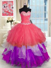Popular Multi-color Ball Gowns Organza Sweetheart Sleeveless Beading and Appliques Floor Length Lace Up Quinceanera Gown